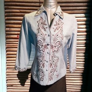 DRESS BARN | 🩵💯 Silk Sky Blue Embroidered Special Occasion Blazer | EUC ✨